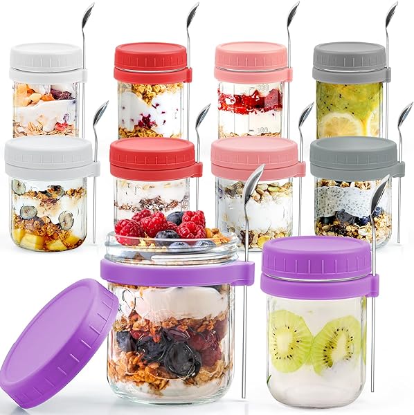 Overnight Oat Container with Lid and Spoon Set, 10 oz Large Airtight  Oatmeal Container with Measure Marks Cereal, Milk, Vegetable and Fruit  Salad